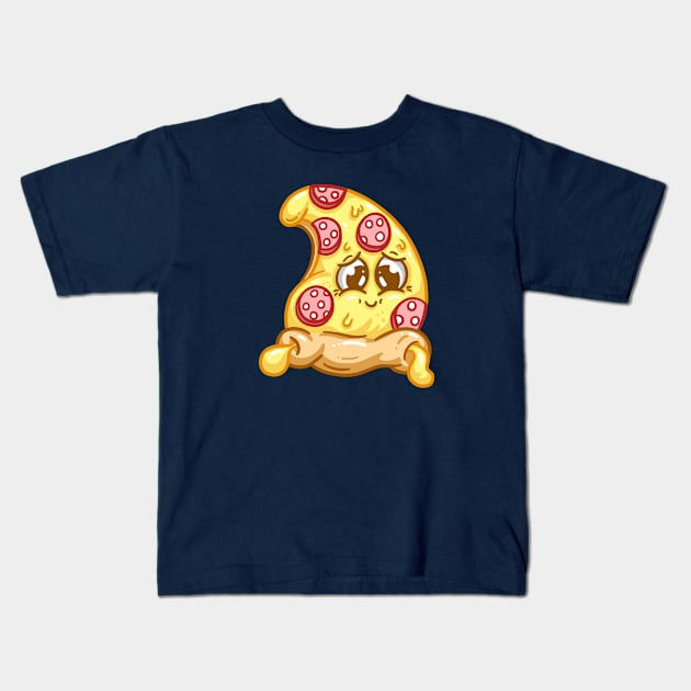 Cute Pizza Character Kawaii Slice Pepperoni Cartoon Illustration Kids T-Shirt by Squeeb Creative